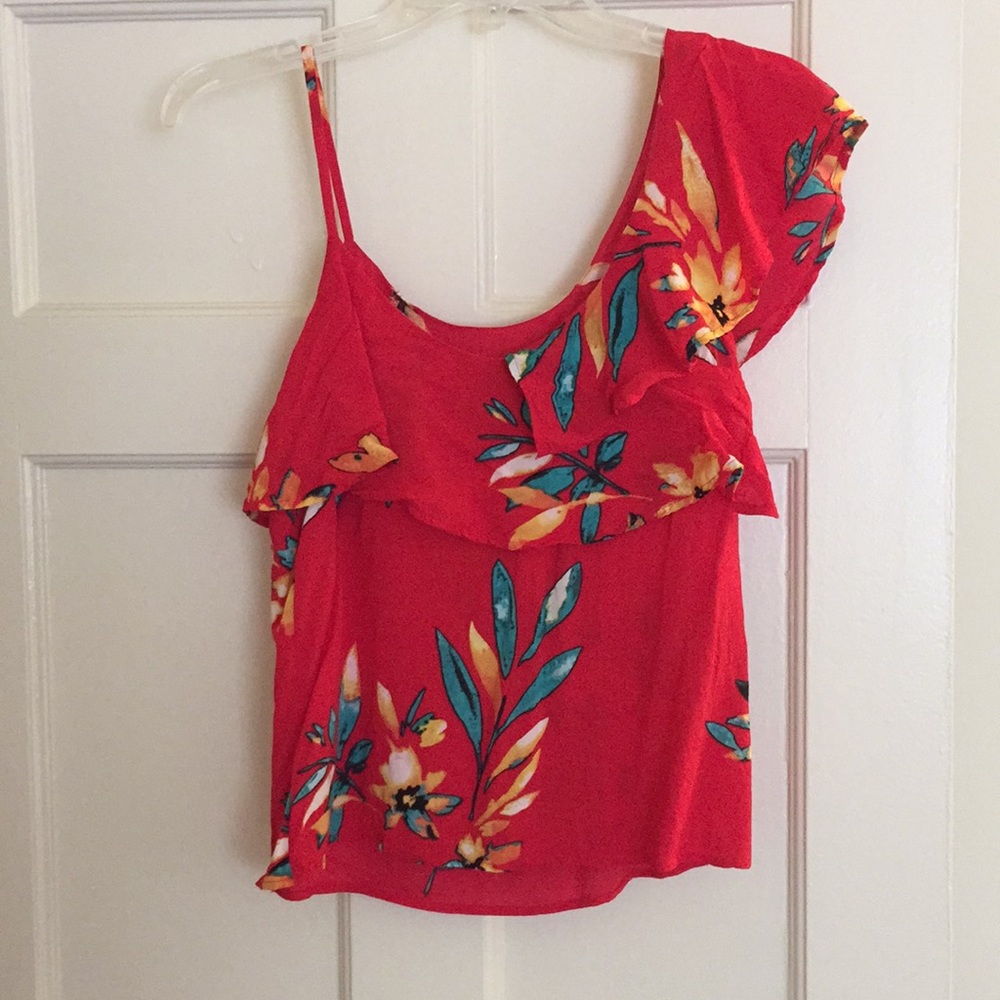 Express Tropical Ruffle Top - Picture 3 of 4
